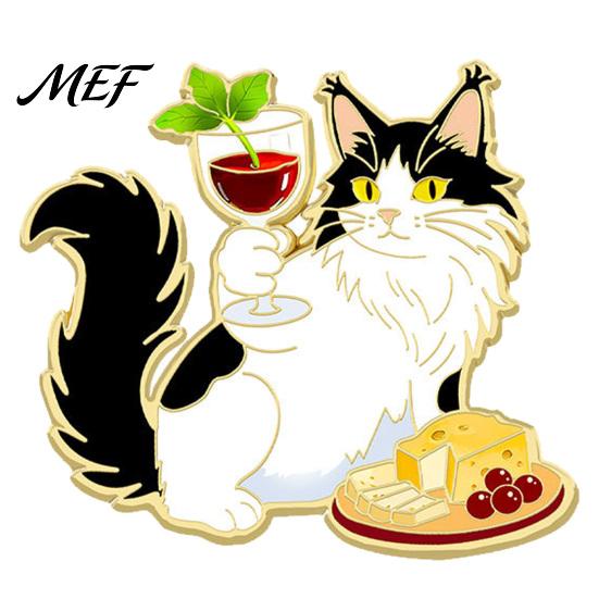 Alloy Jackets Badge Cartoon Red Wine Cat Brooch, Enamel Kitten Lapel Lightweight Pin, Backpacks Clothes Decorative Accessory for Women Men Pin