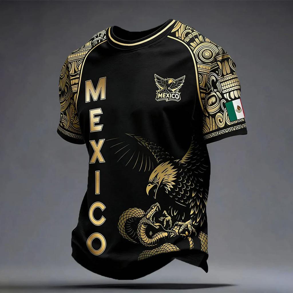 Men's Casual Short Sleeve T-Shirt Lightweight Breathable Neck Mexico Letter Print