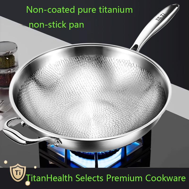 Kengqiang Pure Titanium Frying Pan Uncoated Non Stick Pan Fish Scale Hammer Pattern Titanium Alloy Wok Kitchen Custom Cookwares