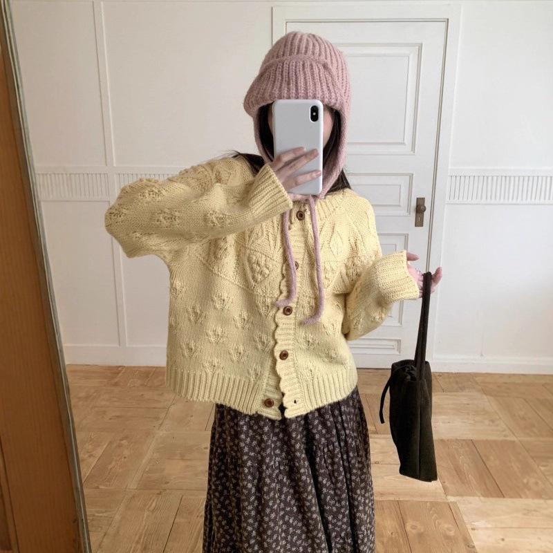 Korean Style Loose Lace Knit Cardigan for Women - Autumn/Winter Long Sleeve Sweater Top