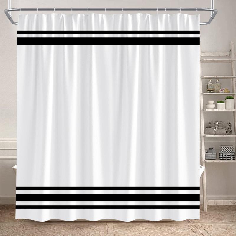 Modern Geometric Shower Curtain Black Line Pattern Minimalist White Bath Curtains Polyester Cloth Home Bathroom Decor With Hooks