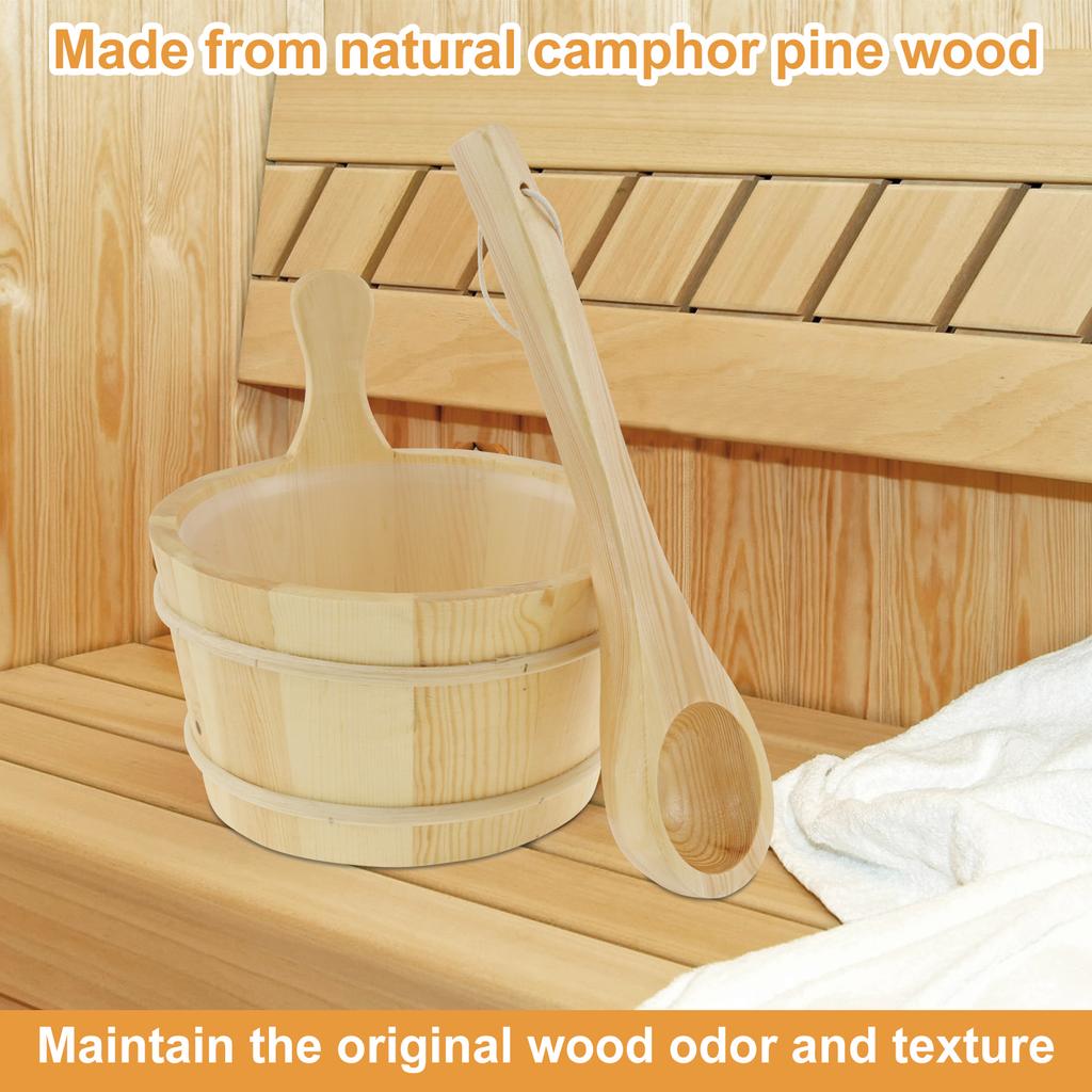 4L Wooden Sauna Bucket with Handle Sauna Bucket and Ladle Set Practical Sauna Water Bucket and Ladle Portable Wood SPA Bucket