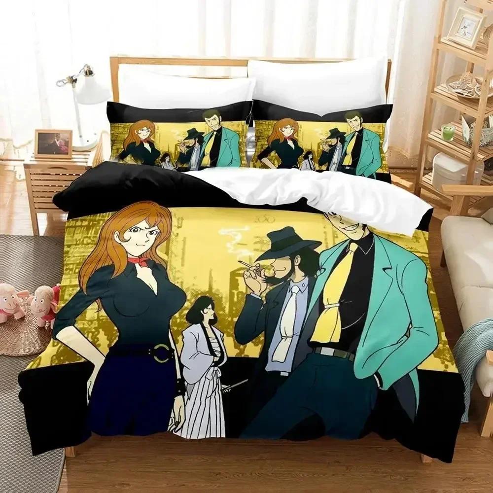 Anime Lupin Third Mine Fujiko Printed Bed Set Duvet Cover Pillowcase Bedding Set Linen Sheet Quilt Cover Full Queen King Size