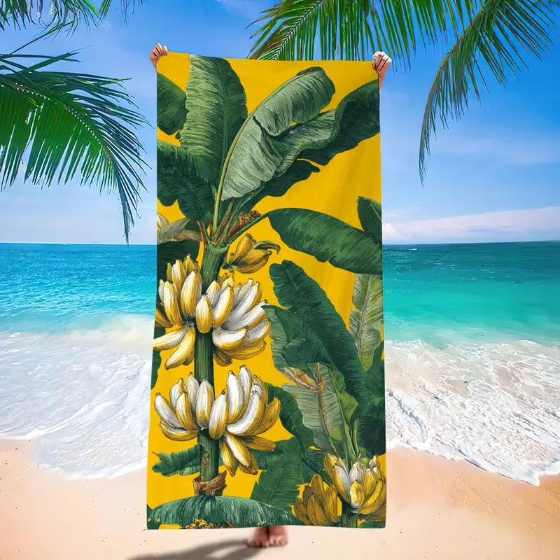 Lavendel Lila Aquarell Grünes Blatt Blumendruck Strandtuch Sandfest Schnelltrocknendes Handtuch für Strand Spa Zuhause Dusche