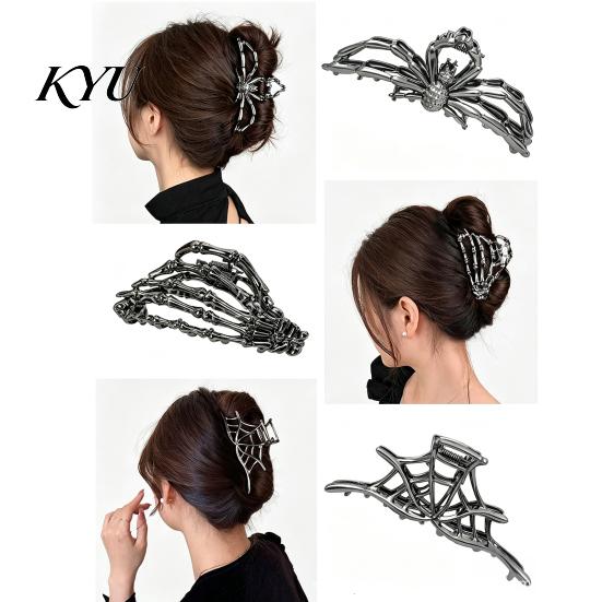 Strong Hold Hair Clips 3Pcs Halloween Claw Clip, Hollow Spider Web Ghost Hand Accessories Non Slip Alloy Clamp, Gothic for Women Metal