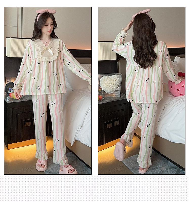 Plus Size Women's Pajamas: Sweet Princess Style, Lace, Long Sleeves - Perfect for Spring and Autumn