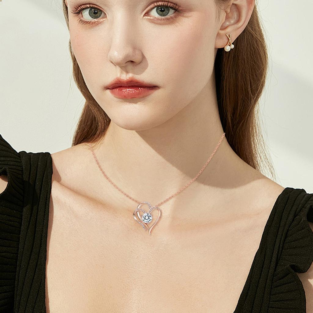 Heart Birthstone Necklaces For Women,925 Sterling  Love Heart Pendant Necklace, Anniversary Valentine Jewelry Gift For Girlfriend Wife Mom Lady