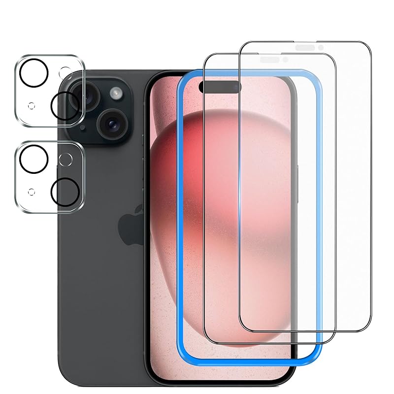 

[Anti-glare] iPhone15 for glass film anti glare [2 pieces] + camera film [2 pieces] [With guide frame] lcd protection film for games touch feeling