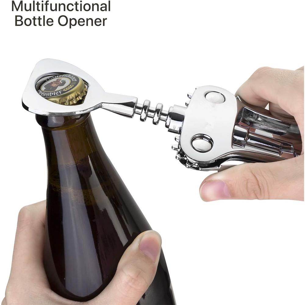 2 In 1 Wine Opener Zinc Alloy Premium Wing Corkscrew Wine Bottle Opener Beer Opener with Non-slip Wing Handle
