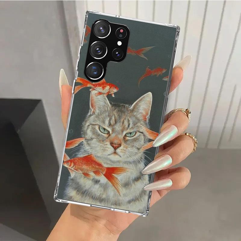

Милый мультяшный чехол-телефон с счастливыми кошками для Samsung Galaxy S26 S24 S23 Ultra S25 Edge S22 S21 Plus S20 FE + Мягкий чехол с принтом Funda Ga Samsung S22 Ultra
