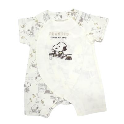 Takihyo Snoopy Satin Kurzer Offener Babybody für Jungen und Größen Größen Pre-All, Allover-Druck, Ärmel, Vorderseite, Mädchen, 215152622, 50-60