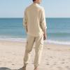 Spring and Summer Men's Linen Button Long Sleeved Shirt and Pants Set, Fashionable, Casual,  Breathable, Quick Drying 2-Pic Set