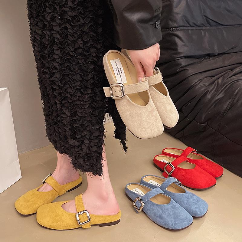 Fashion 2025 Spring Retro Single Shoes Comfortable Rubber Bottom Ladies Sandals Wider Toe Box Ballerina Slippers Style