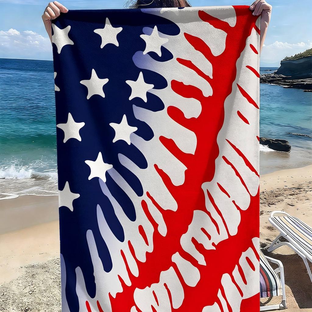 Plážová osuška z polyesterového mikrovlákna se vzorem americké vlajky Stars and Stripes je vysoce savá, vhodná na plavání a výlety na pláž.