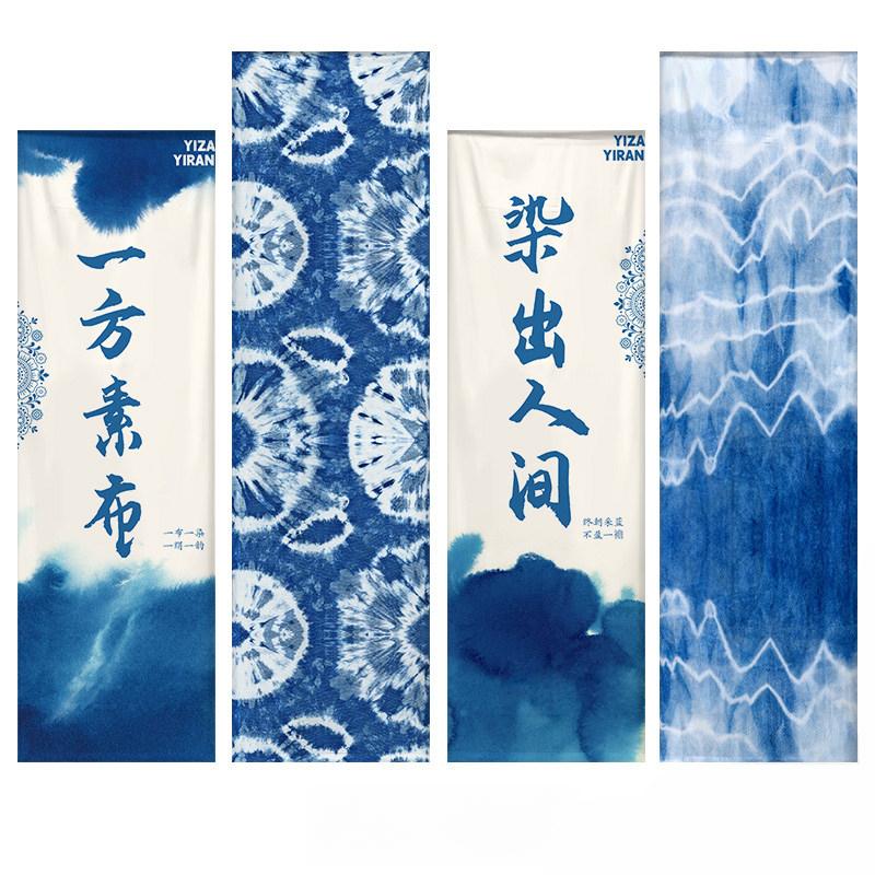 

Ethnic Tie-Dye Style Hanging Cloth Blue Dyed Floral Atmosphere Decorative Fabric Environmental Decoration Background Cloth 50x120cm
