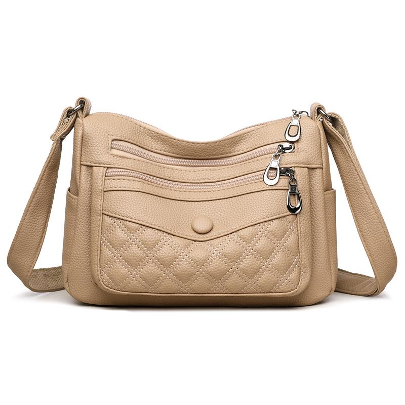 Lingge Women's Bag Soft Leather Crossbody Bag Middle-aged Mother's Bag Shoulder Bag