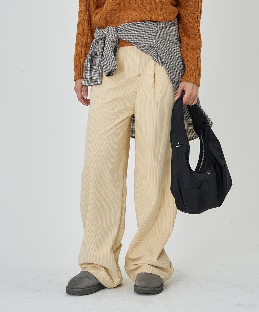 THE-ABON Corduroy Elastic Long Pants Beige