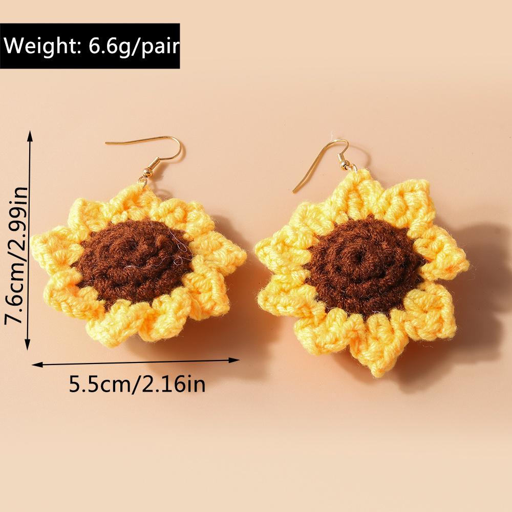 Fashion Handmade Knitted Sunflower Earrings for Women Girls Flower Dangle Drop Earrings Party Holiday Jewelry Gifts