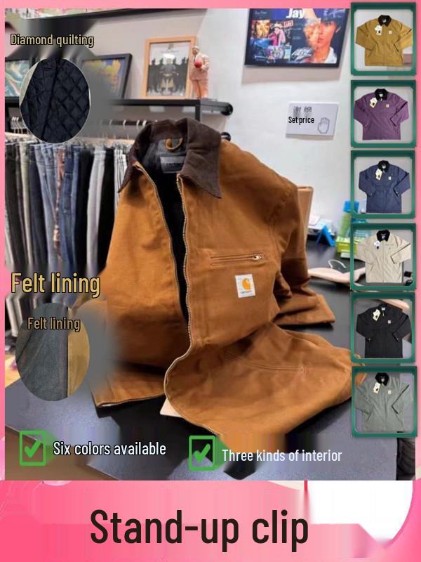 Detroit J01 Těžká canvasová bunda z čisté bavlny s retro klopou