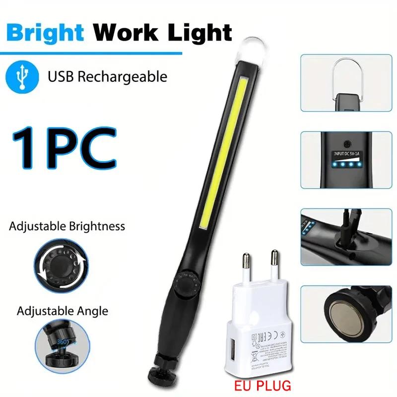 Powerful COB+LED Flashlight Magnetic Work Light USB Rechargeable Torch Portable Lantern Inspection Light Camping Car Repair Lamp