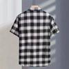 Men Summer Casual Lapel Lattice Shirt 100% Polyester Men Shrot Sleeve 3D Digital Print Shirt