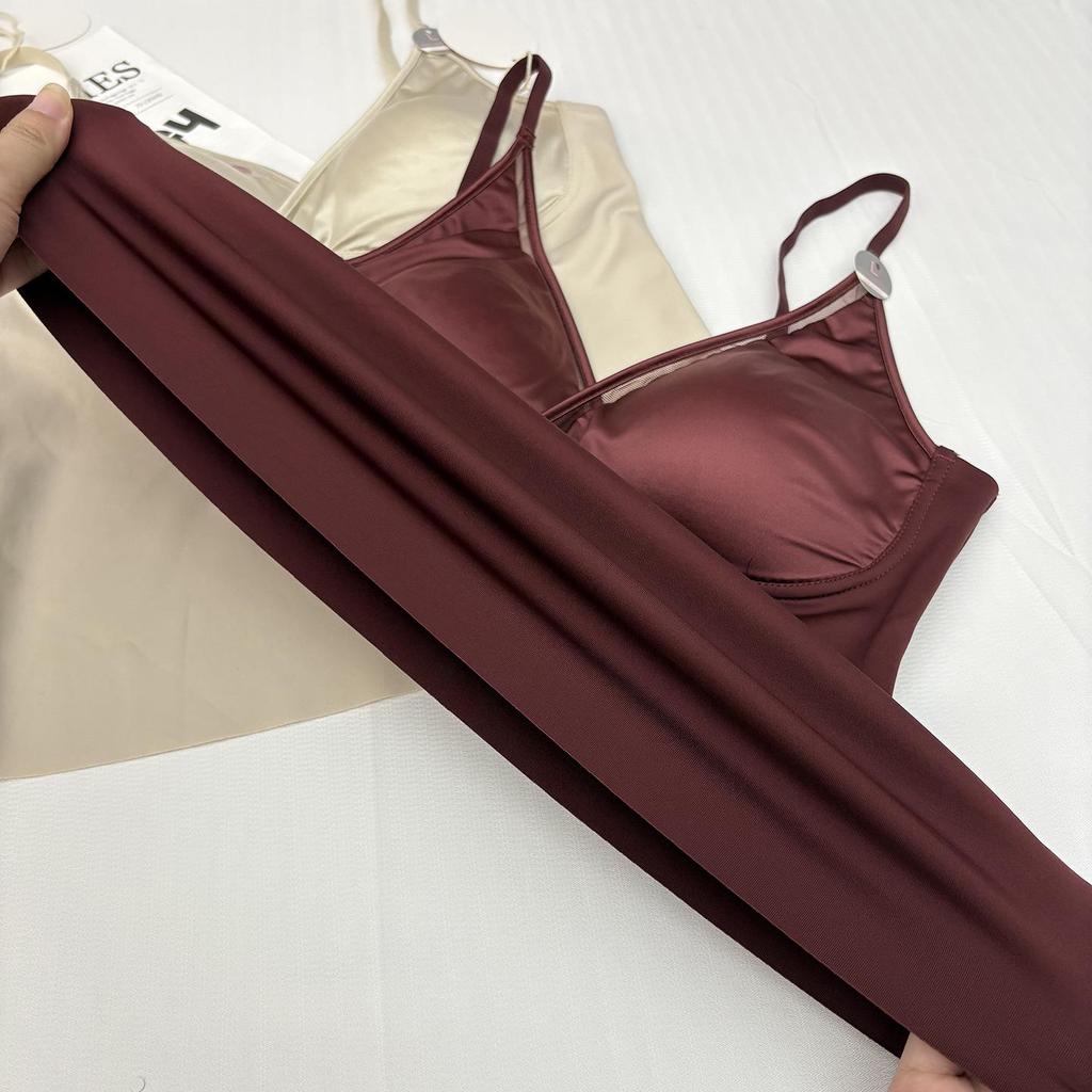 Autumn Women's French Satin V-Neck Camisole with Chest Pad