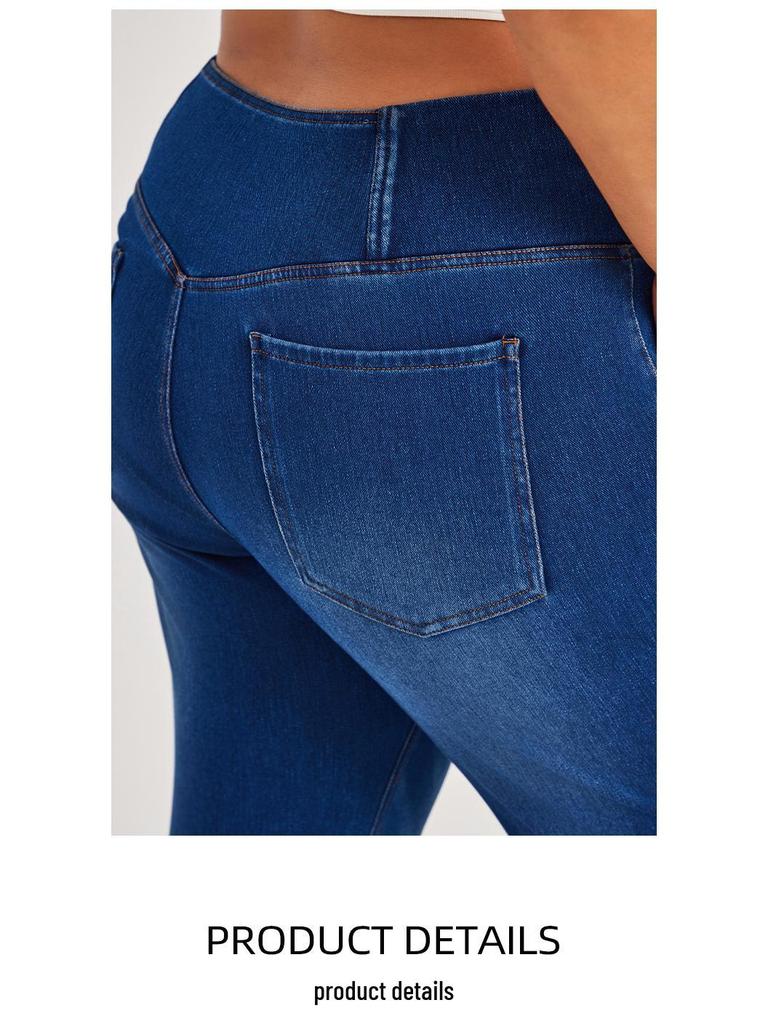 Women's Plus Size Cross-Waist Wide-Leg Jeans with Frayed Edges, Monkey Wash, Pockets, and Elastic Waist - Casual Slimming Fit