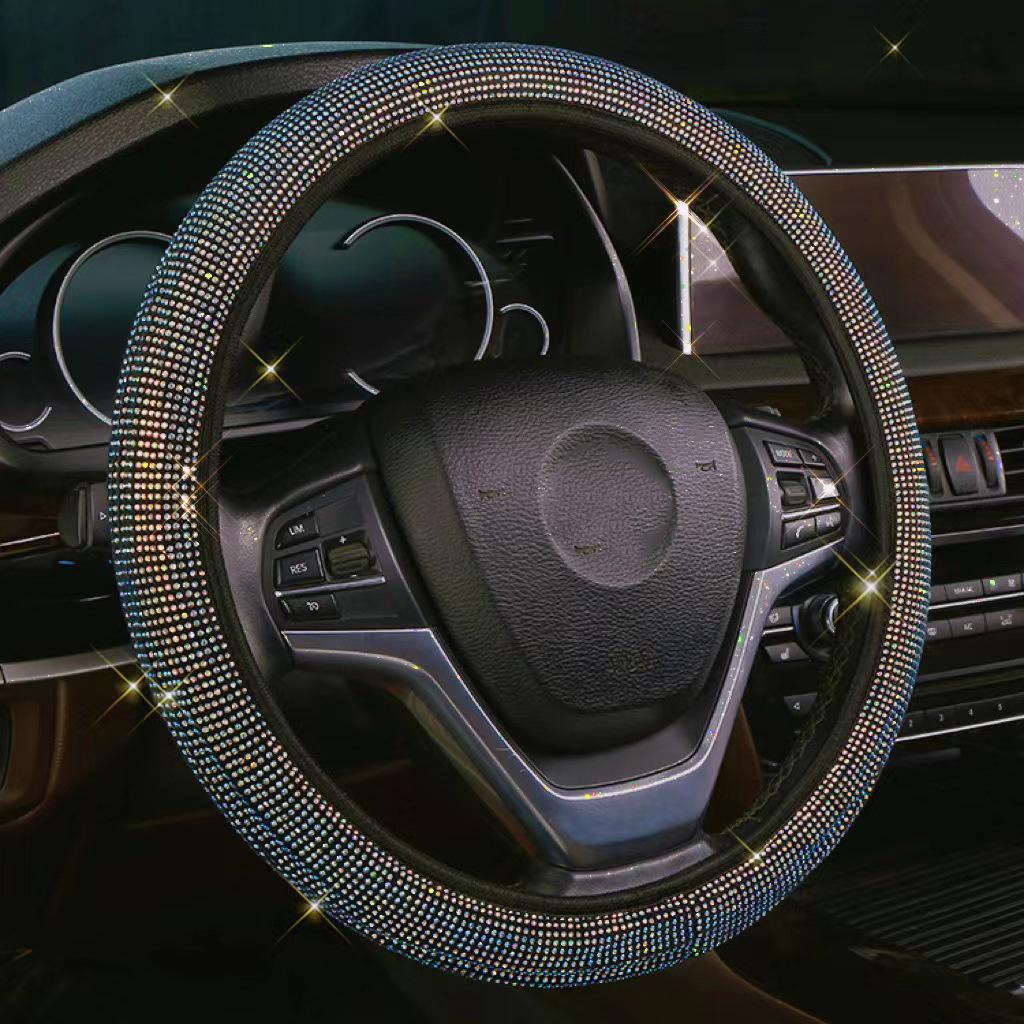 Capacul volanului mașinii cu diamant de cristal strălucitor Protector al volanului autovehiculului SUV Decorare auto din carbon