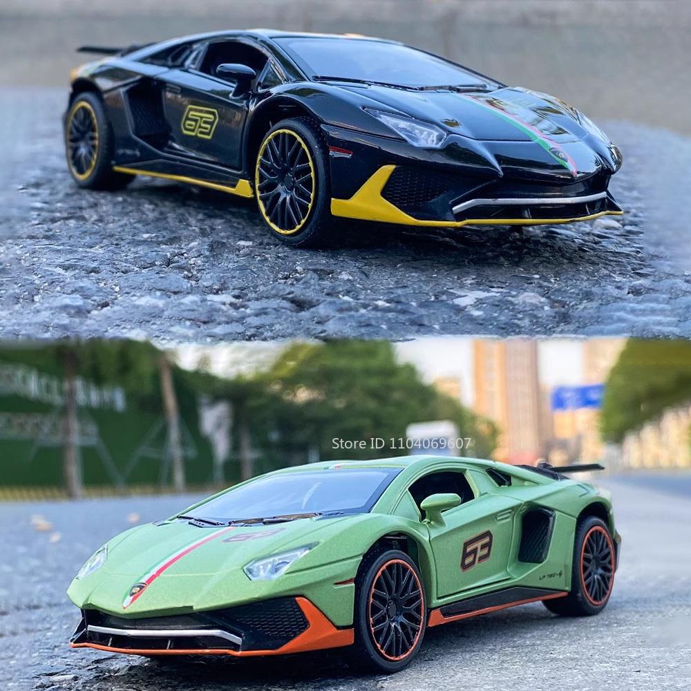 1:32 Lambor Aventador SVJ LP780-4 Sports Car Model Toy Diecast Metal Scissor Doors Opened Simulation Sound Light Hobby Gifts