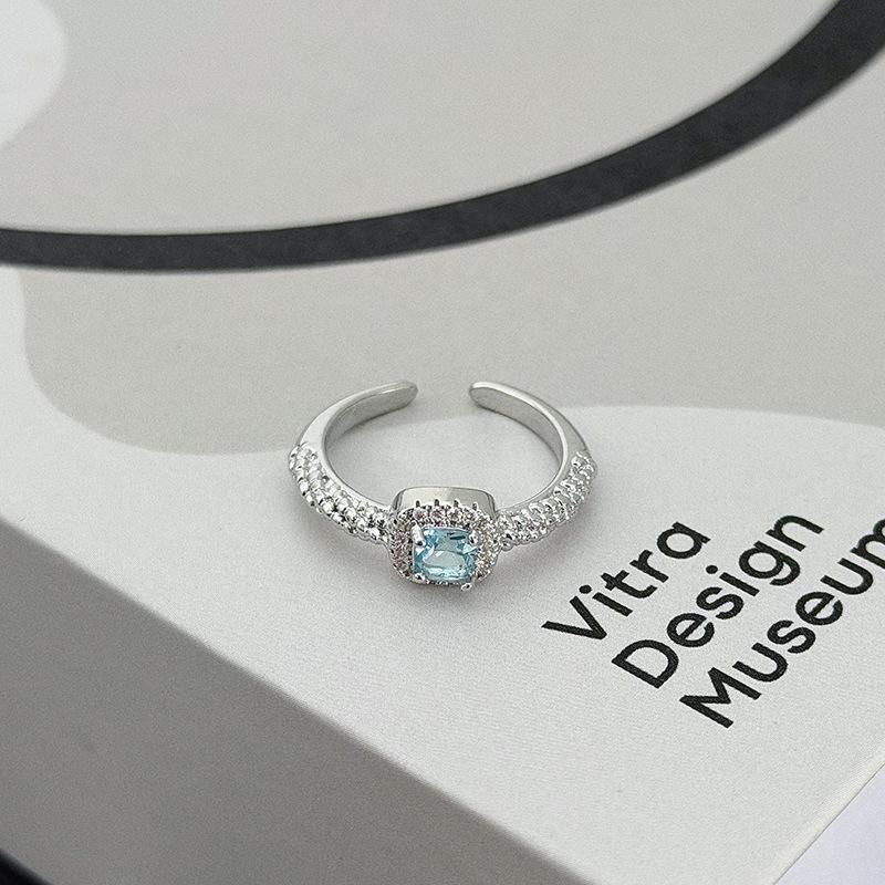 Light Luxury, Sweet And Cool Sugar Cube, Purple And Blue Colored Treasure, Open Ring, Diamond-Set Zircon Niche Design, High-End Stacked Ring Woman