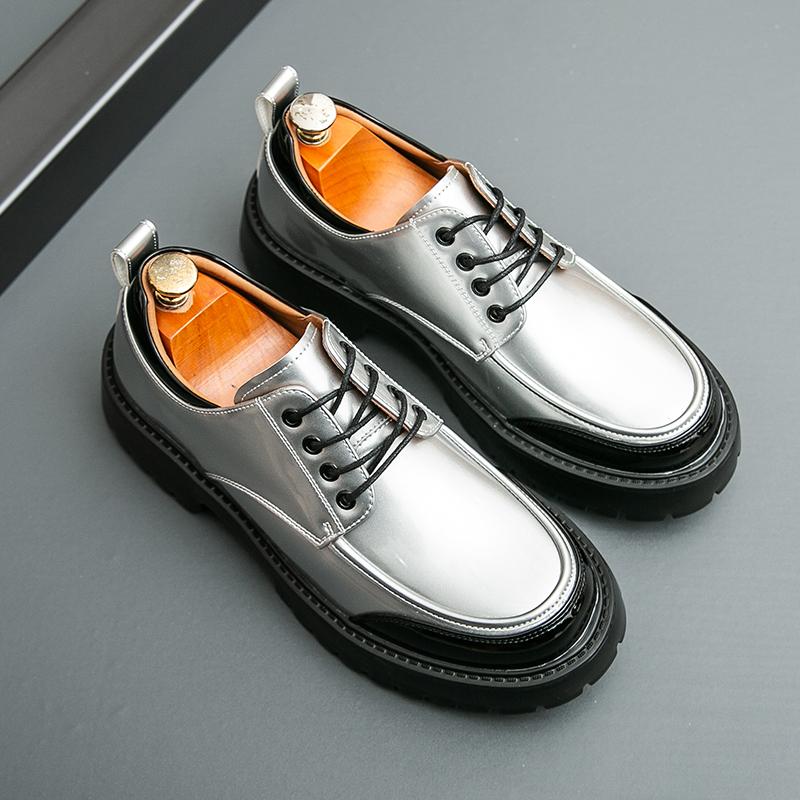 Fashion Men Fashion Height-increasing Derby Shoes American Casual Thick-soled Anti-slip Business Brand Leather Shoes Social Shoes Men