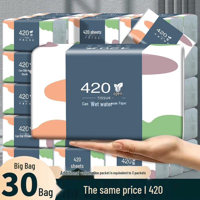 Pull-Out Tissue Box: 420-Sheet, 30 Large Packs - Wet-Strength Toilet & Facial Tissue