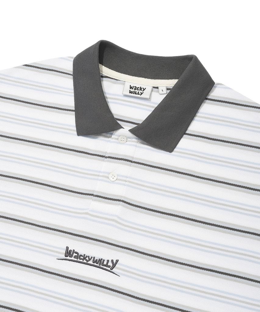 Wacky Willy Striped Collared T-Shirt White