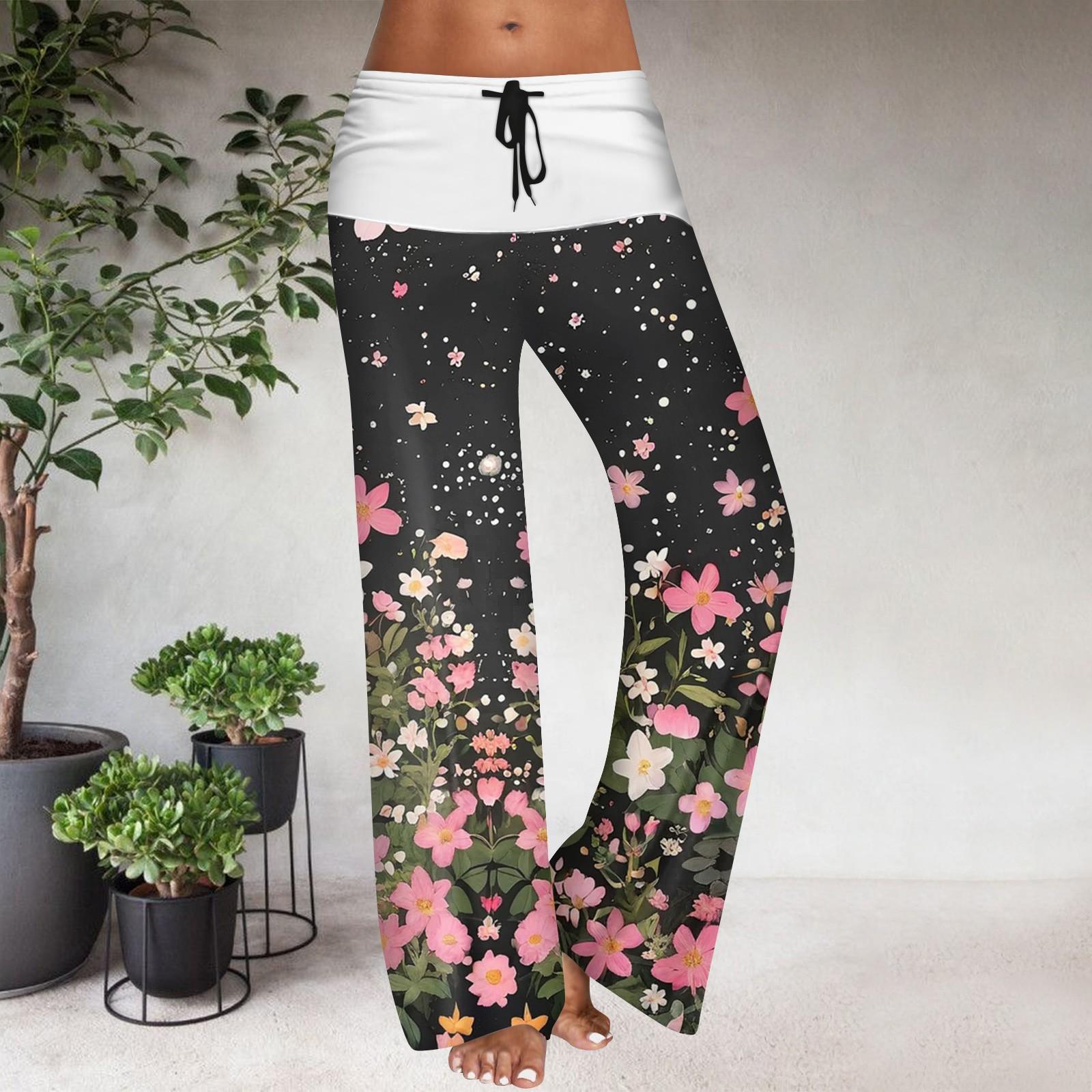 

Женские повседневные брюки с широкими штанинами, эластичным поясом на кулиске, цветовой блок, с цветочным принтом S розовый