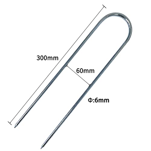Sutekus U-Shaped Pegs, 6cm Inner Width, 30cm Length, 6mm Diameter, Tent Pegs for Camping, Soccer Goals, Trampolines, and More, Pack of 16 with Storage