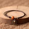 Ethnic Style Anklet For Women Vintage Bronze Leaf & Bell With Colorful Ceramic Bead Pendant On Leather Rope