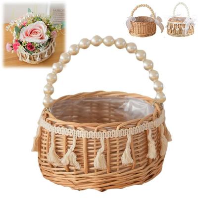 Willow Rattan Flower Girl Baskets With Handle Flower Arrangement Basket Picnic Storage Basket