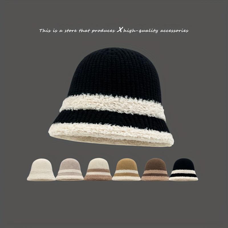 Temperament women Knitted Bucket Hat Breathable Basin Cap Solid Color Hollow Out Woven Fisherman Hat Vacation Soft Fabric Hat, Headwear Accessory