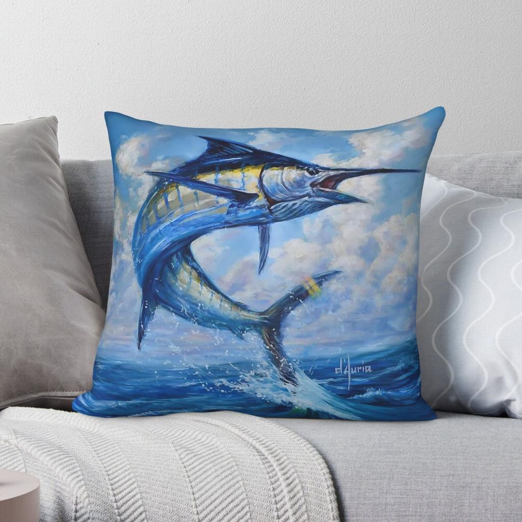 Antigua Leaping Marlin Square Pillowcase Polyester Linen Velvet Pattern Zip Decor Sofa Seater Cushion Cover