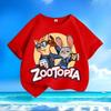 Pure Polyester Kids Short Sleeve Tee 2026 New, Zootopia Judy Nicky Cartoon Print Round Neck Casual Tops For Small Medium Children