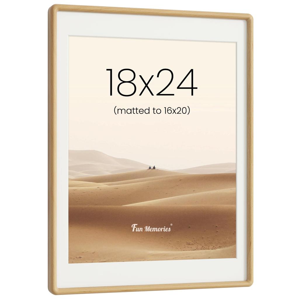 Fun Memories 18x24 inch Picture Frame Poster Solid Beech Rounded Wall Photo Gallery Wall Art Frame Frame, Wood, Hand-Finished Corners,