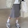 Women Midi Skirt High-Waisted Solid Color Casual Style Knitting Skirt Autumn Winter Side Split Hem Skirt Versatile Daily Wear