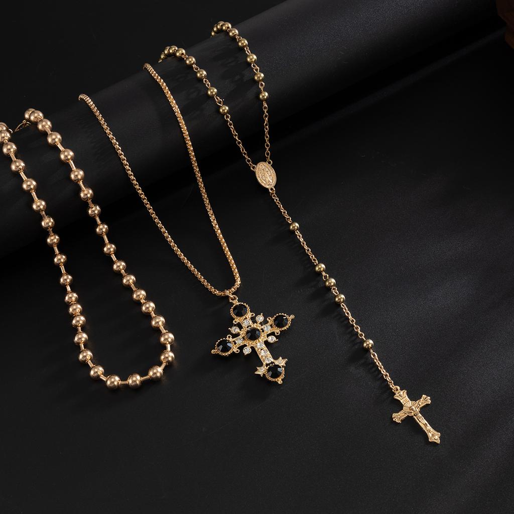Exaggerated Rhinestone Cross Pendant Necklace for Men Hip Hop High-End Layered Collarbone Chain New Style