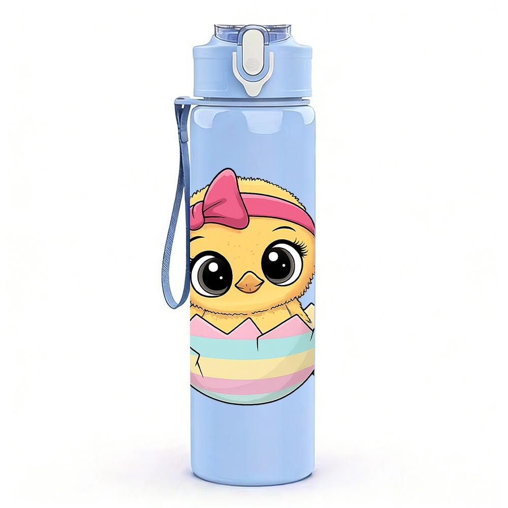 1PC Egg Chick With Bow 750ml Color Plastic Sports Water Bottle Leakproof Flip Straw Lid Suitable for Sports Office Home Use