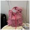 Women Plaid Ruffled Drawstring Sleeveless Cami Top