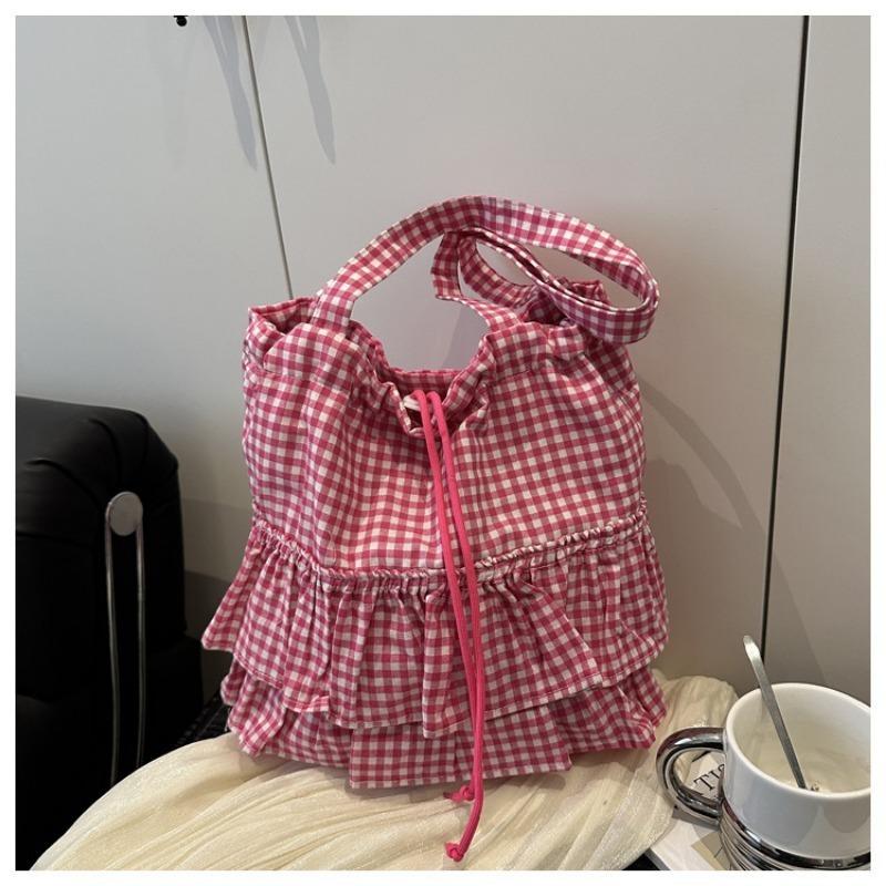 Women Plaid Ruffled Drawstring Sleeveless Cami Top