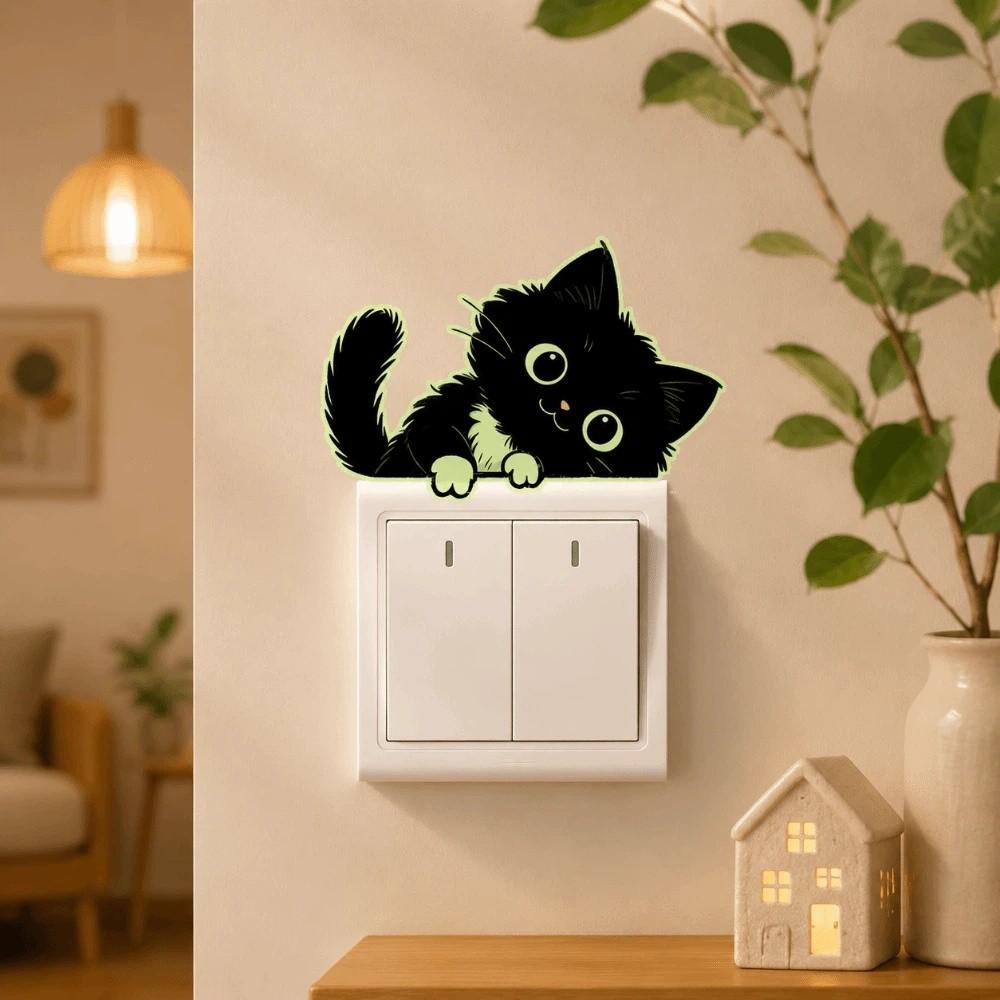 Self-Adhesive Luminous Cat Wall Decals PVC Cat Switch Stickers Glowing Cat Stickers  Living Room