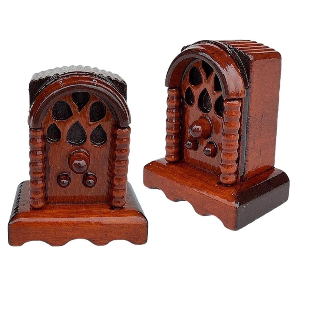 Antique 1/12 Scale Wood Miniature Radio Model Figure For Dollhouse Scene Decoration And Collectible Room Display