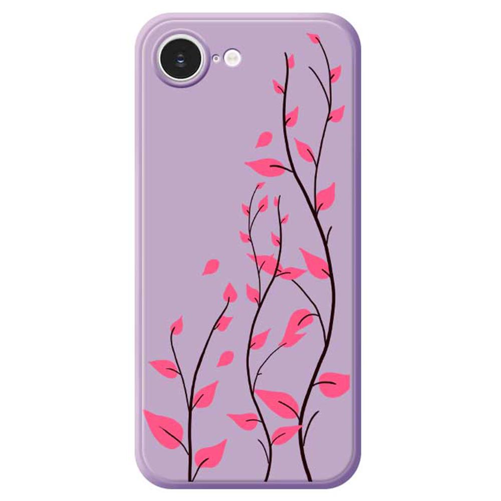 

For iPhone 16e Case Red Leaves Pattern Printing Straight Edge TPU Phone Back Cover Purple
