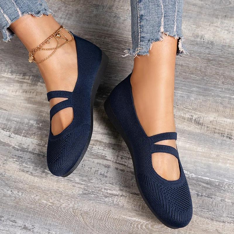 Elastic Knitted Flats Shoes for Women Summer Breathable Soft Loafers Woman Lightweight Slip On Casual Shoes Mom Moccasins
